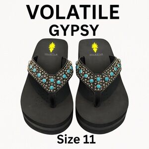 Volatile Gypsy Black Multi Rhinestone Wedge Flip-Flops